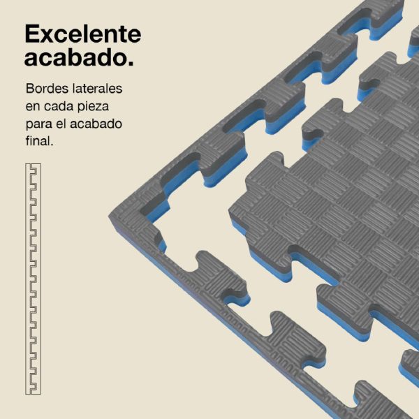 Tatami Puzzle 2,5cm 100x100cm - Superficie Antideslizante F, reversible Gris/Azul | Laterales Rectos