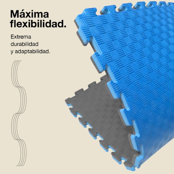 Tatami Puzzle 2,5cm 100x100cm - Superficie Antideslizante F, reversible Gris/Azul | Máxima Flexibilidad
