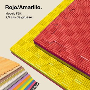 Tatami Puzzle 2,5cm 100x100cm - Superficie Antideslizante F, reversible Rojo/Amarillo | Color Reversible