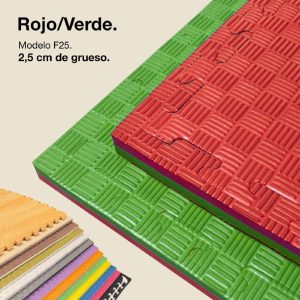Tatami Puzzle 2,5cm 100x100cm - Superficie Antideslizante F, reversible Rojo/Verde | Color Reversible