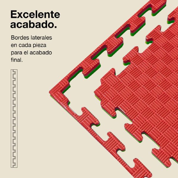 Tatami Puzzle 2,5cm 100x100cm - Superficie Antideslizante F, reversible Rojo/Verde | Laterales Rectos