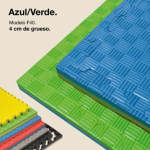 Tatami Puzzle 4cm 100x100cm - Superficie Antideslizante F, reversible Azul/Verde | Color Reversible
