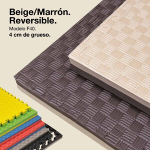 Tatami Puzzle 4cm 100x100cm - Superficie Antideslizante F, reversible Marrón/Beige | Color Reversible
