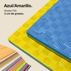 Tatami Puzzle 2cm 100x100cm - Superficie Antideslizante F, reversible Azul/Amarillo | Color Reversible