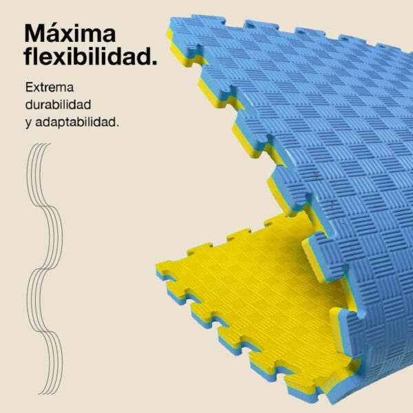 Tatami Puzzle 2cm 100x100cm - Superficie Antideslizante F, reversible Azul/Amarillo | Máxima Flexibilidad