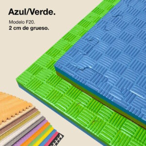 Tatami Puzzle 2cm 100x100cm - Superficie Antideslizante F, reversible Azul/Verde | Color Reversible