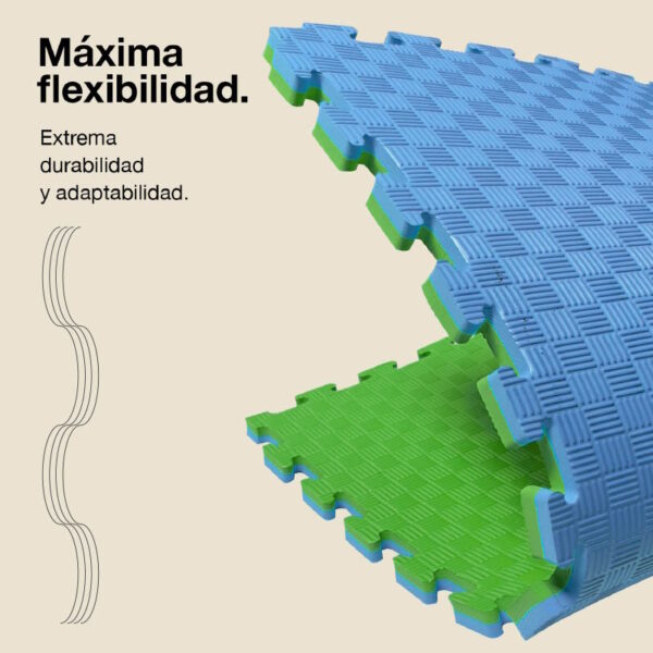 Tatami Puzzle 2cm 100x100cm - Superficie Antideslizante F, reversible Azul/Verde | Máxima Flexibilidad