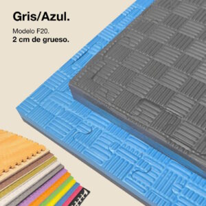 Tatami Puzzle 2cm 100x100cm - Superficie Antideslizante F, reversible Gris/Azul | Color Reversible
