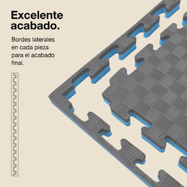 Tatami Puzzle 2cm 100x100cm - Superficie Antideslizante F, reversible Gris/Azul | Laterales Rectos