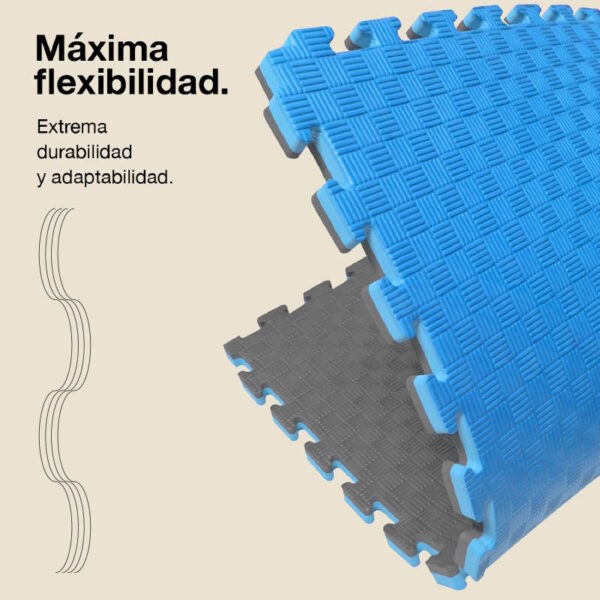 Tatami Puzzle 2cm 100x100cm - Superficie Antideslizante F, reversible Gris/Azul | Máxima Flexibilidad