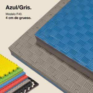 Tatami Puzzle 4cm 100x100cm - Superficie Antideslizante F, reversible Gris/Azul | Color Reversible