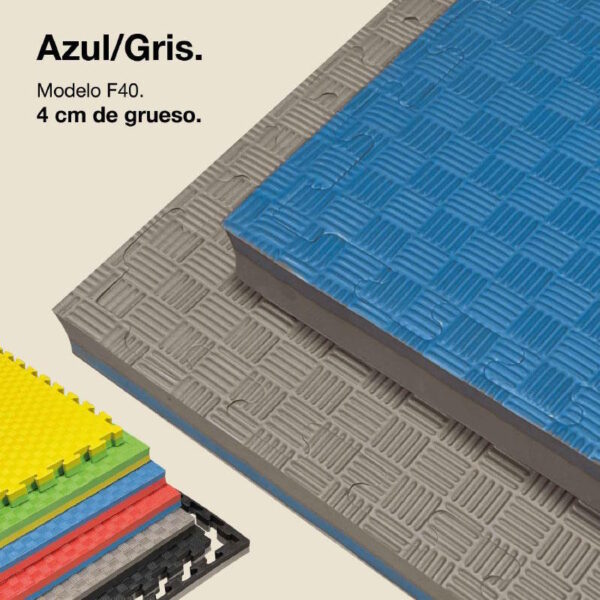 Tatami Puzzle 4cm 100x100cm - Superficie Antideslizante F, reversible Gris/Azul | Color Reversible