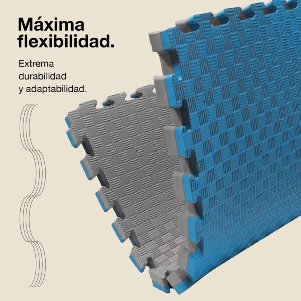 Tatami Puzzle 4cm 100x100cm - Superficie Antideslizante F, reversible Gris/Azul | Máxima Flexibilidad